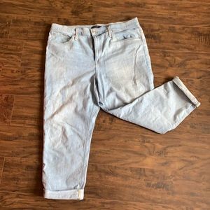 High waisted boyfriend jeans.